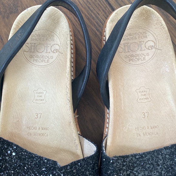 Espadrilles Black Glittery Sandals 100% Handmade Leather SHOEQ - Picture 3 of 4